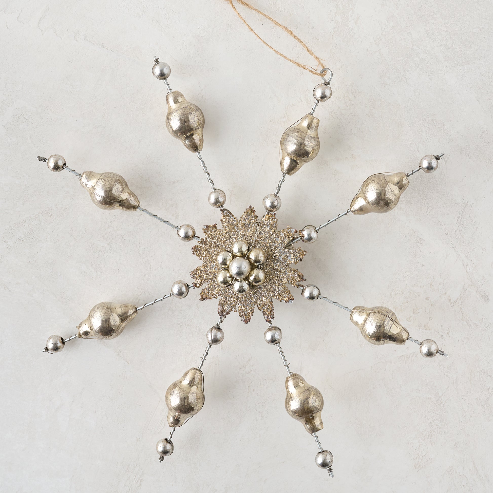 Mercury Glass Beaded Snowflake Ornament