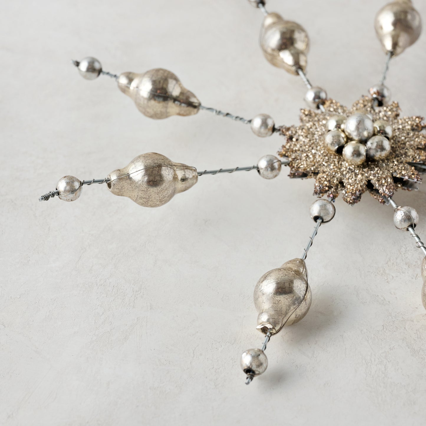 Mercury Glass Beaded Snowflake Ornament up close