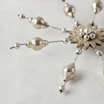 Mercury Glass Beaded Snowflake Ornament up close