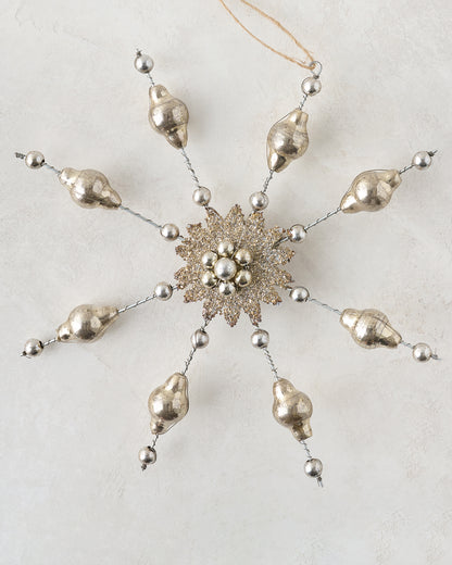 Mercury Glass Beaded Snowflake Ornament