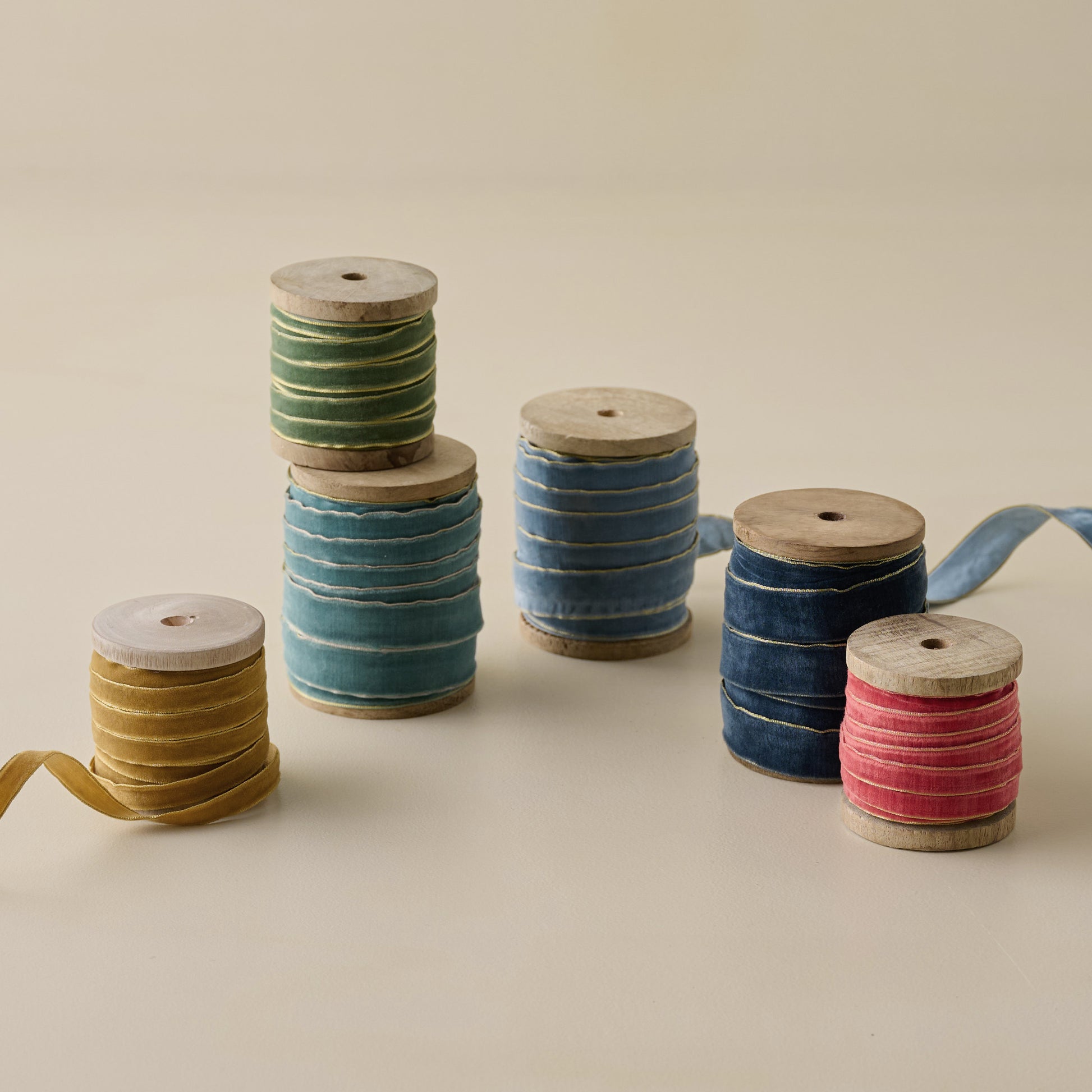 Ribbon on Wood Spool with Metallic  edges 