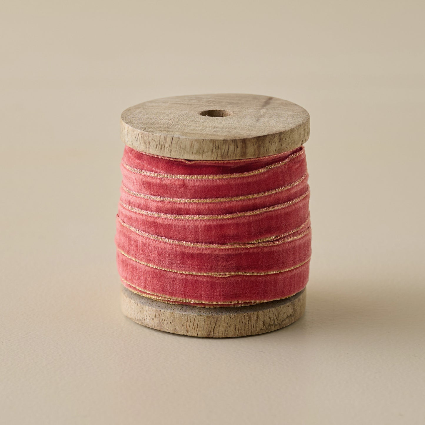 10 Yard Velvet Red Ribbon on Wood Spool with Metallic Edge