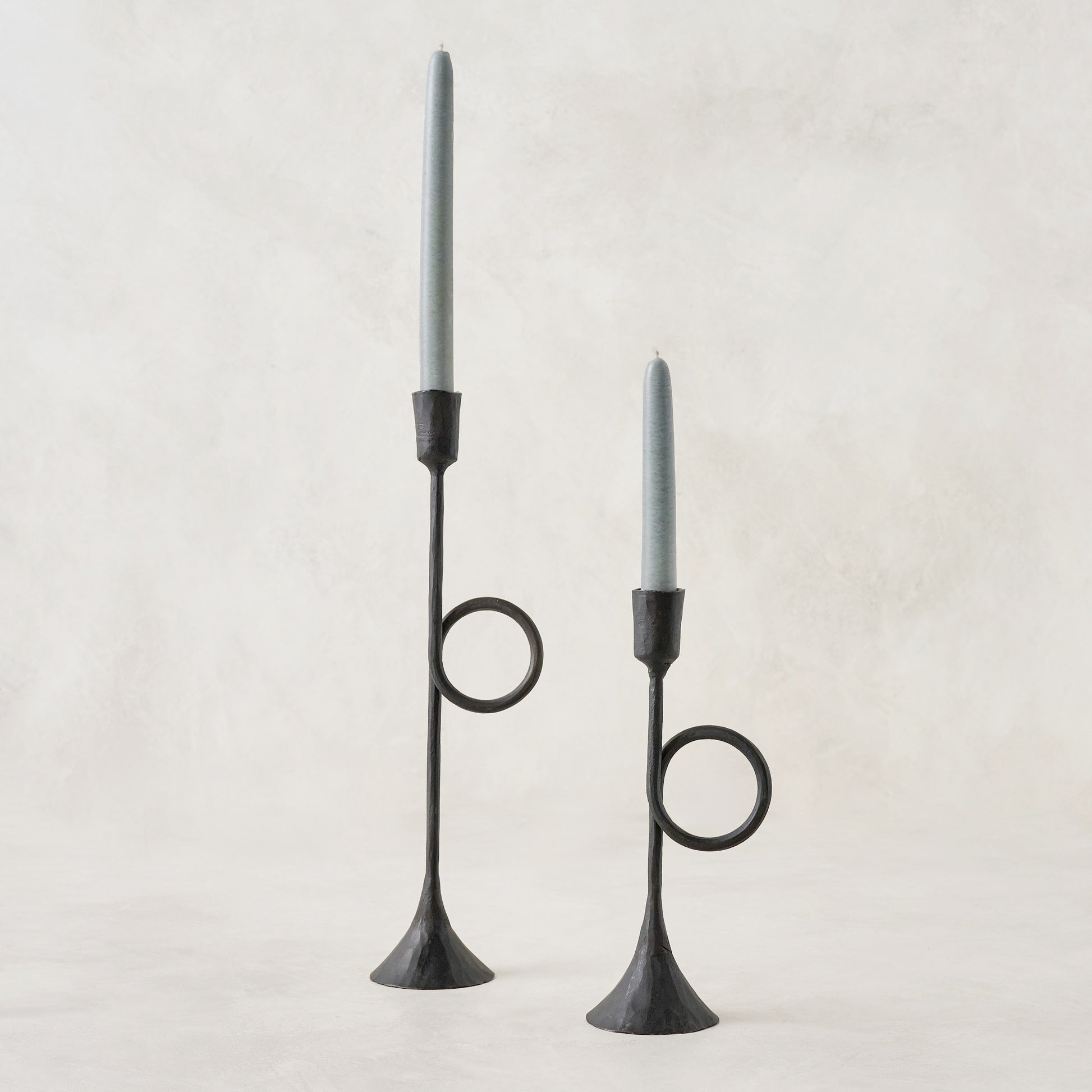 Black Antique Inspired Trumpet Taperholders shown with taper candles