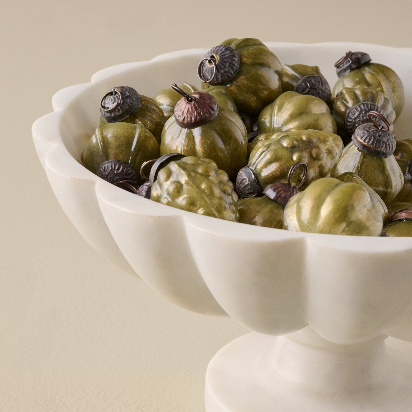 Green Antique Inspired Ornament Bowl Filler shown in bowl