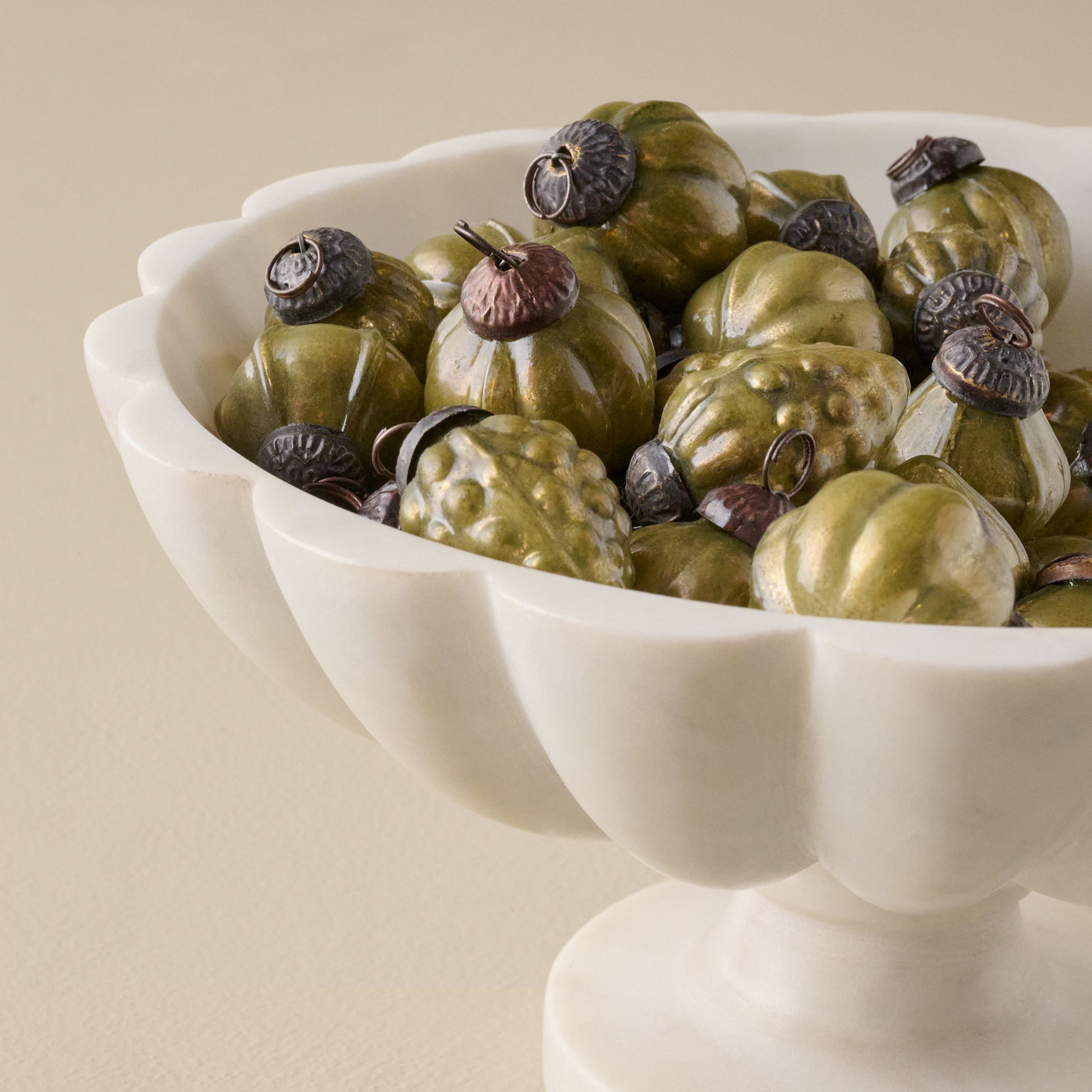 Green Antique Inspired Ornament Bowl Filler shown in bowl