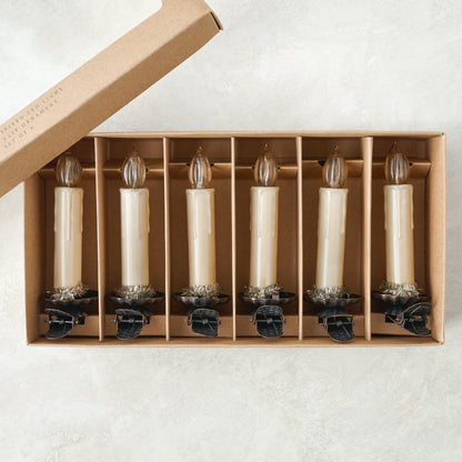 Vintage-Inspired LED Light Candle Clip Ornament, Set of 6 shown in box
