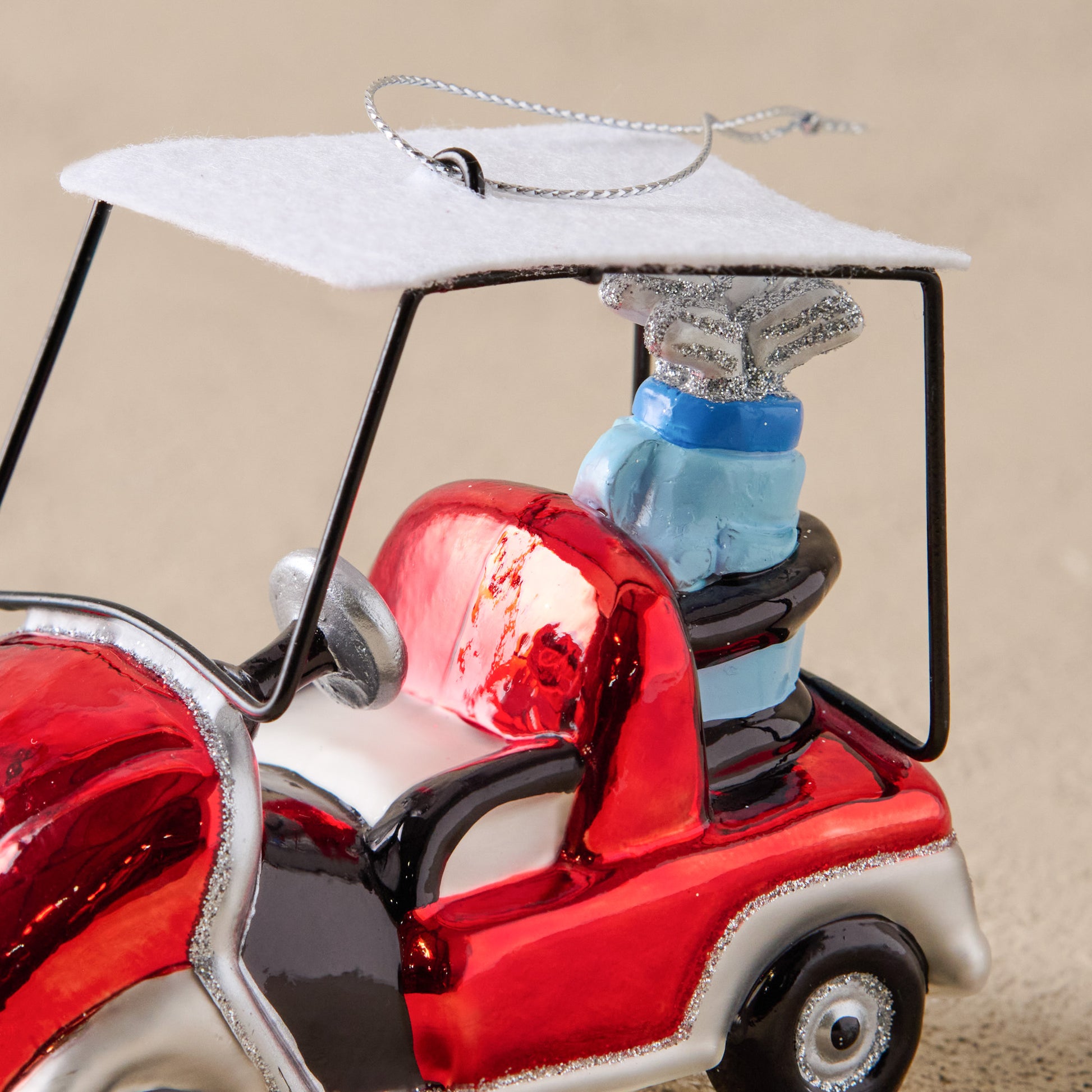 Glass Golf Cart Ornament up close