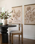 Set of II Vintage Floral Sketch Tapestry in a dining room