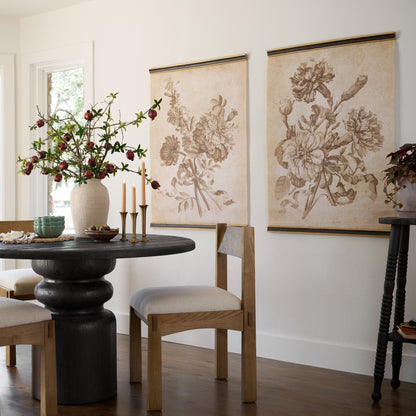 Set of II Vintage Floral Sketch Tapestry in a dining room