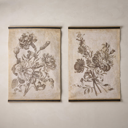 Set of II Vintage Floral Sketch Tapestry