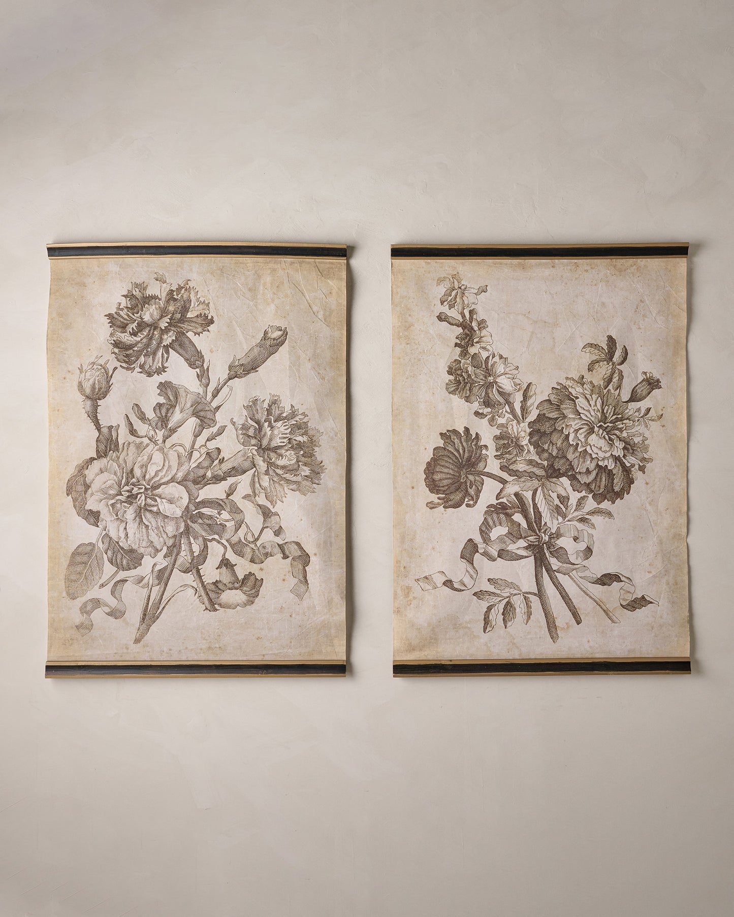 Set of II Vintage Floral Sketch Tapestry