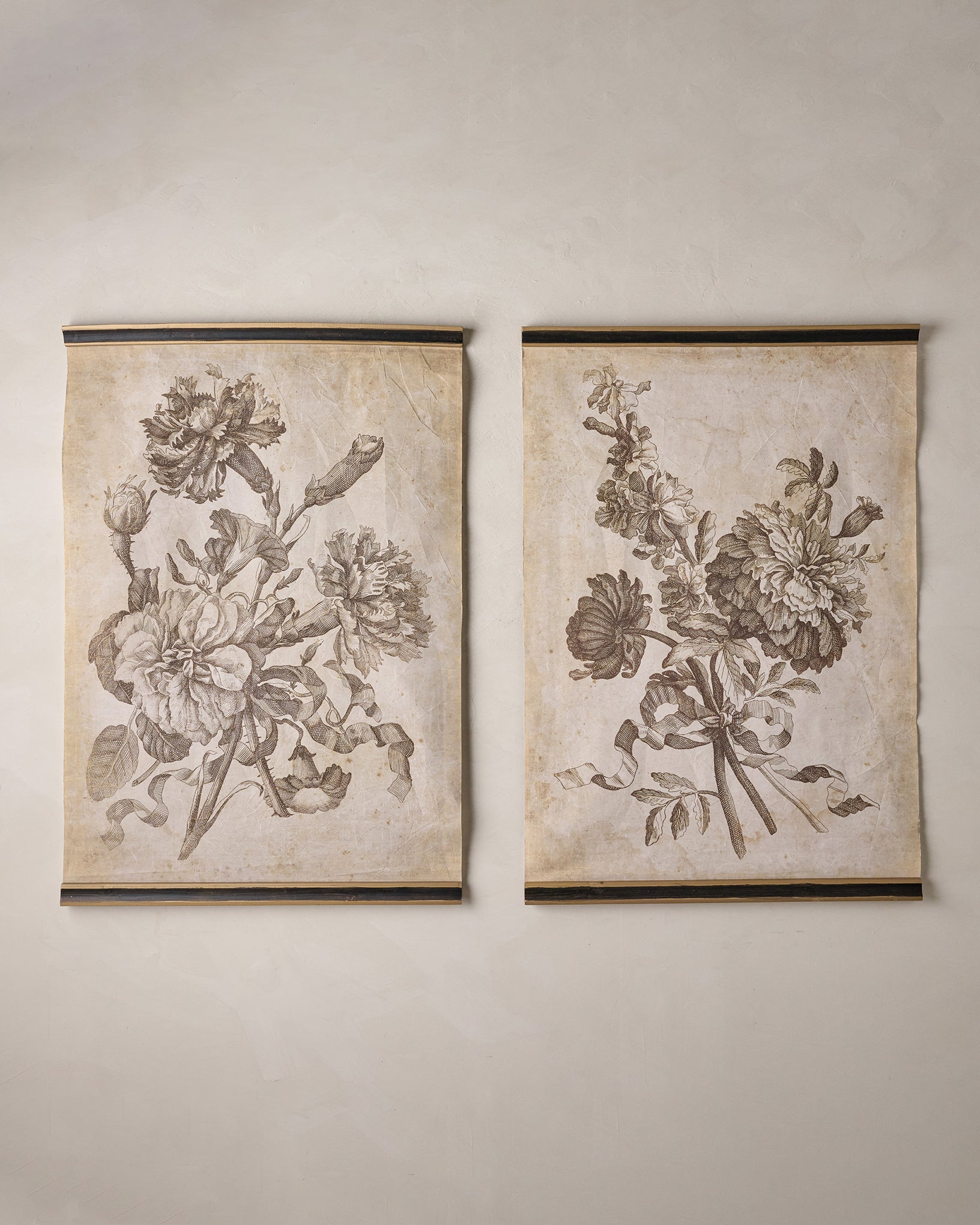 Set of II Vintage Floral Sketch Tapestry