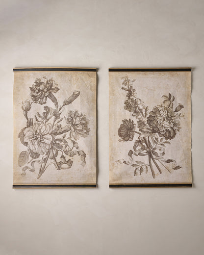 Set of II Vintage Floral Sketch Tapestry