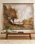 Oversized Spring Stillness Landscape Tapestry styled in a room