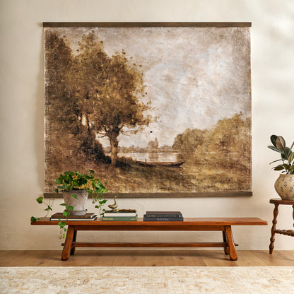Oversized Spring Stillness Landscape Tapestry styled in a room
