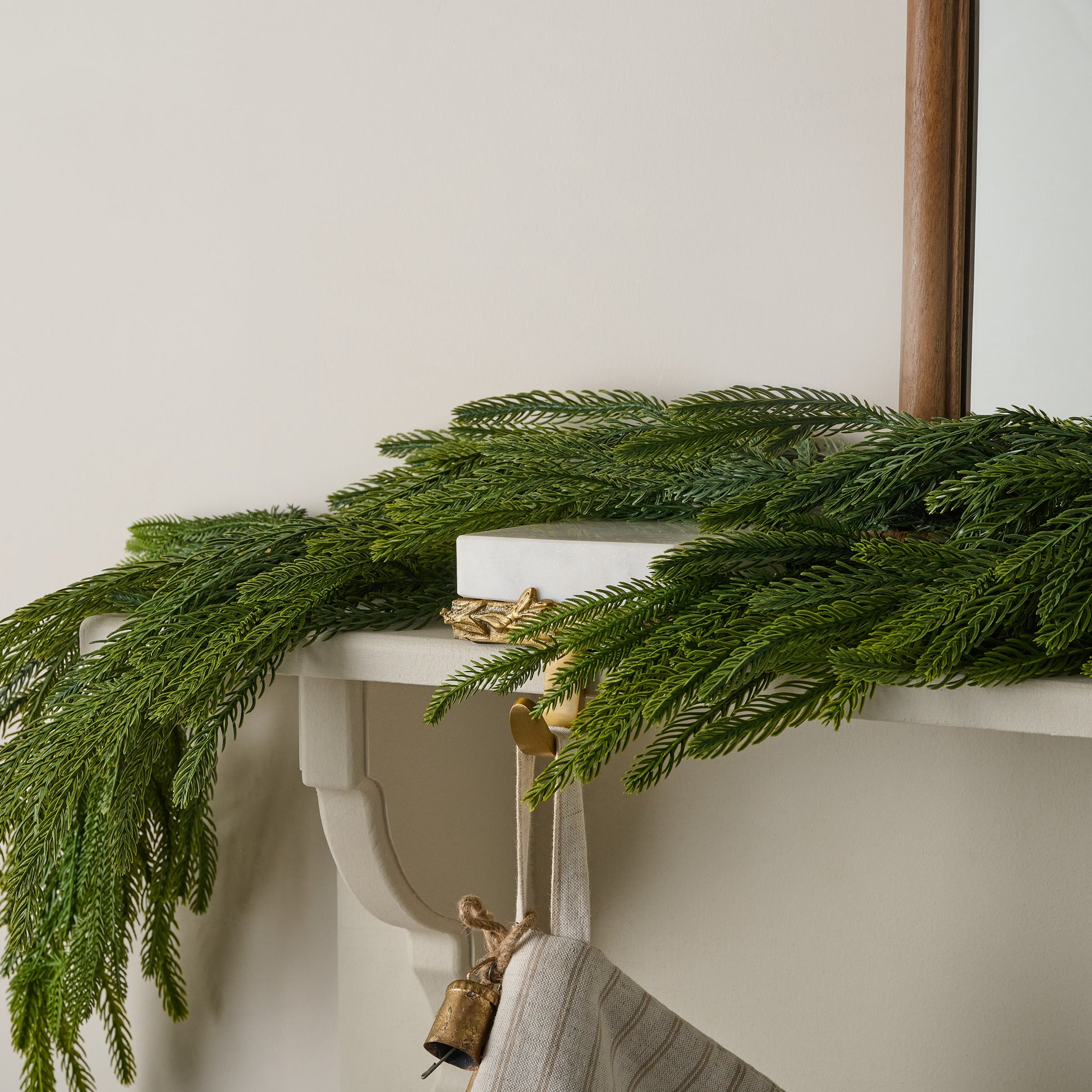 Real Touch Norfolk Pine Garland - 72" shown on mantel