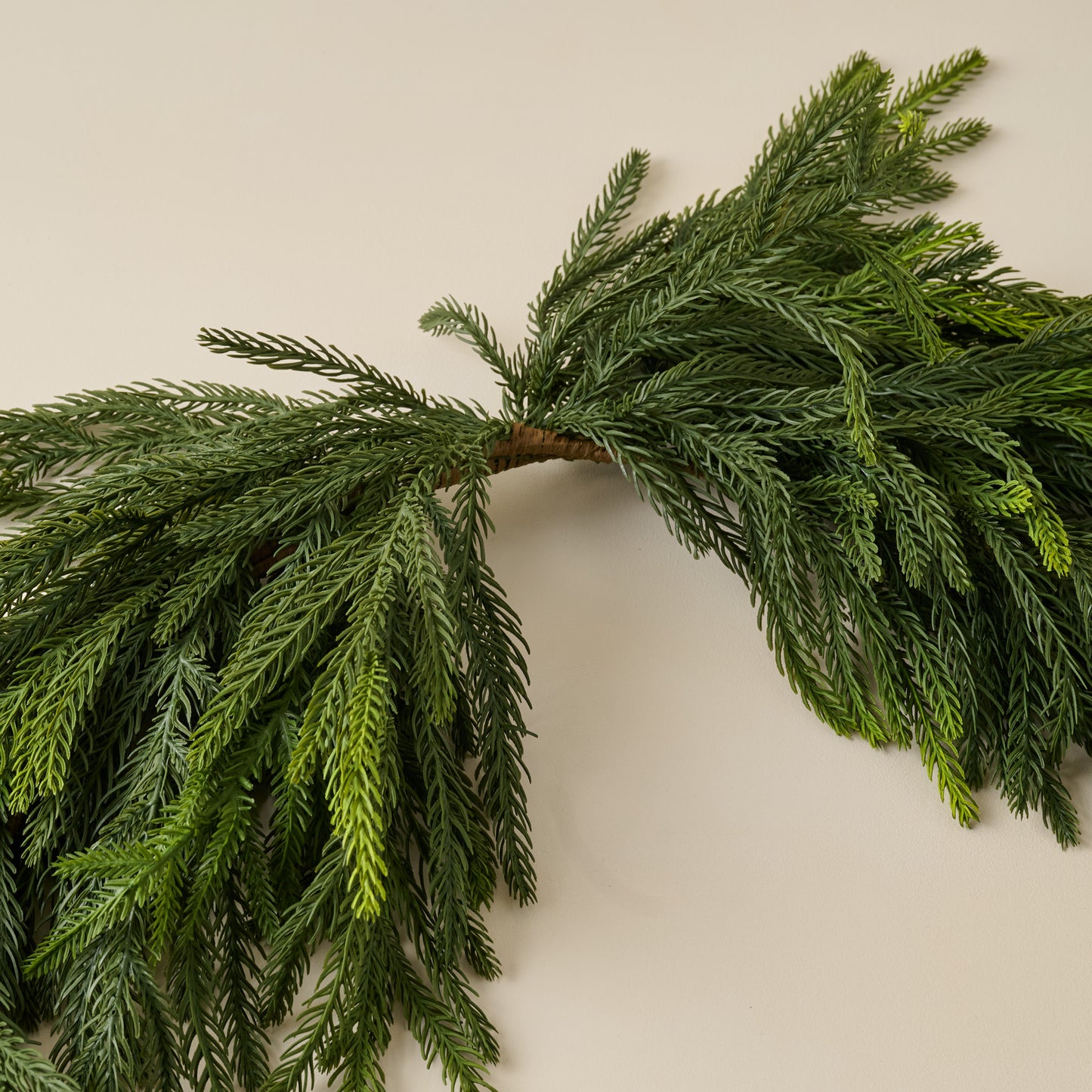 Real Touch Norfolk Pine Mantel Swag - 97" up close