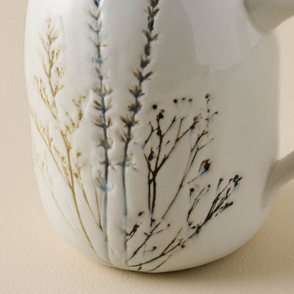 Pressed Floral Ceramic Pitcher close up