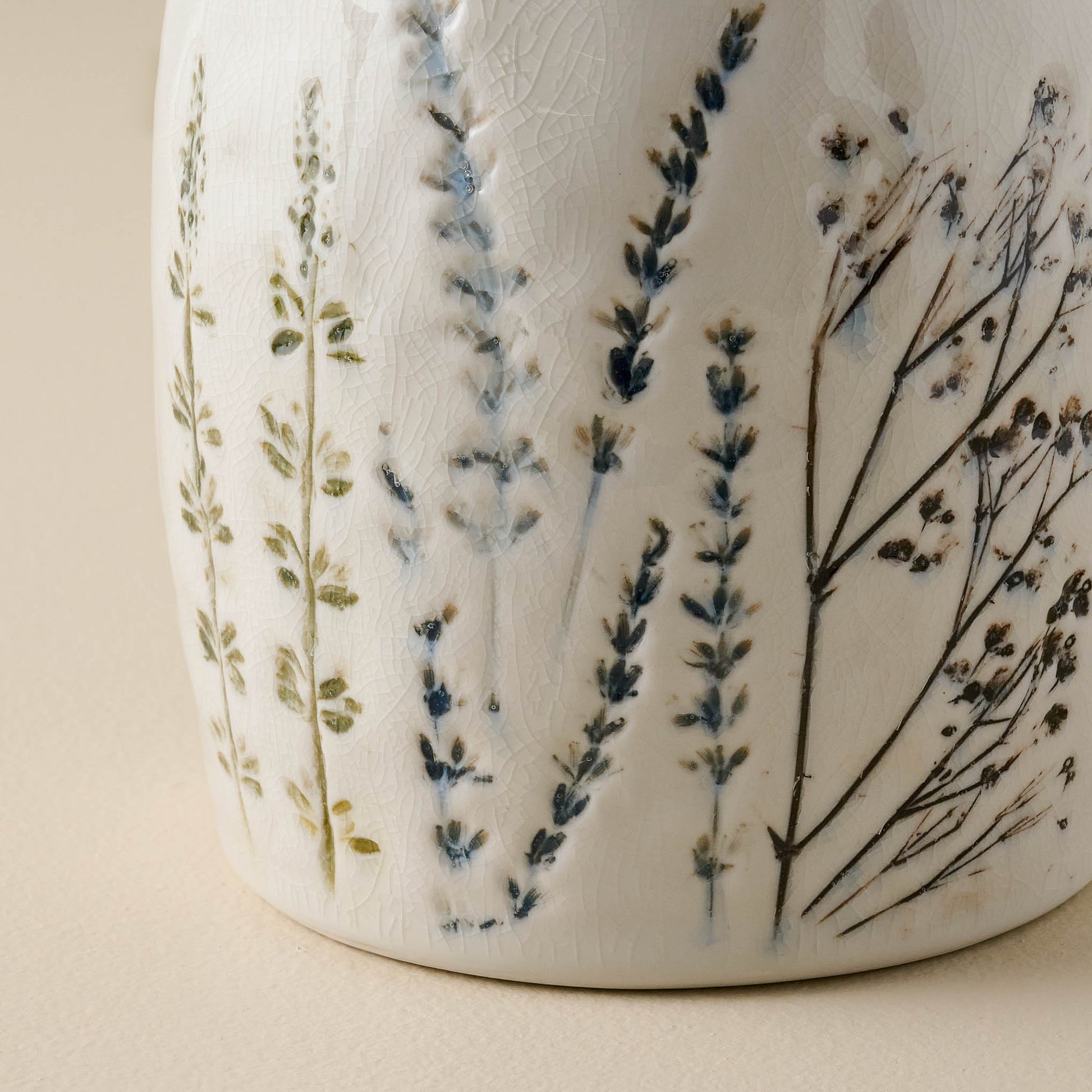 Pressed Floral Ceramic Canister close up