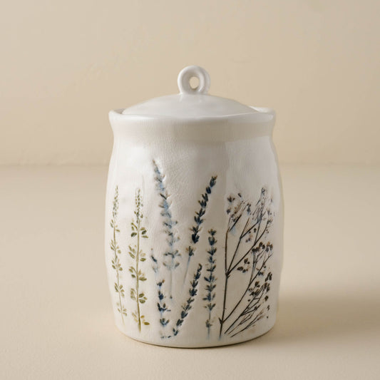 Pressed Floral Ceramic Canister