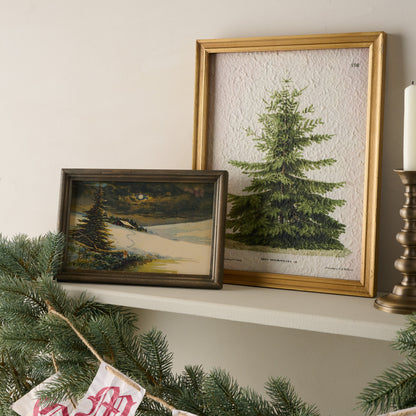 Vintage Christmas Fir Print shown on mantel