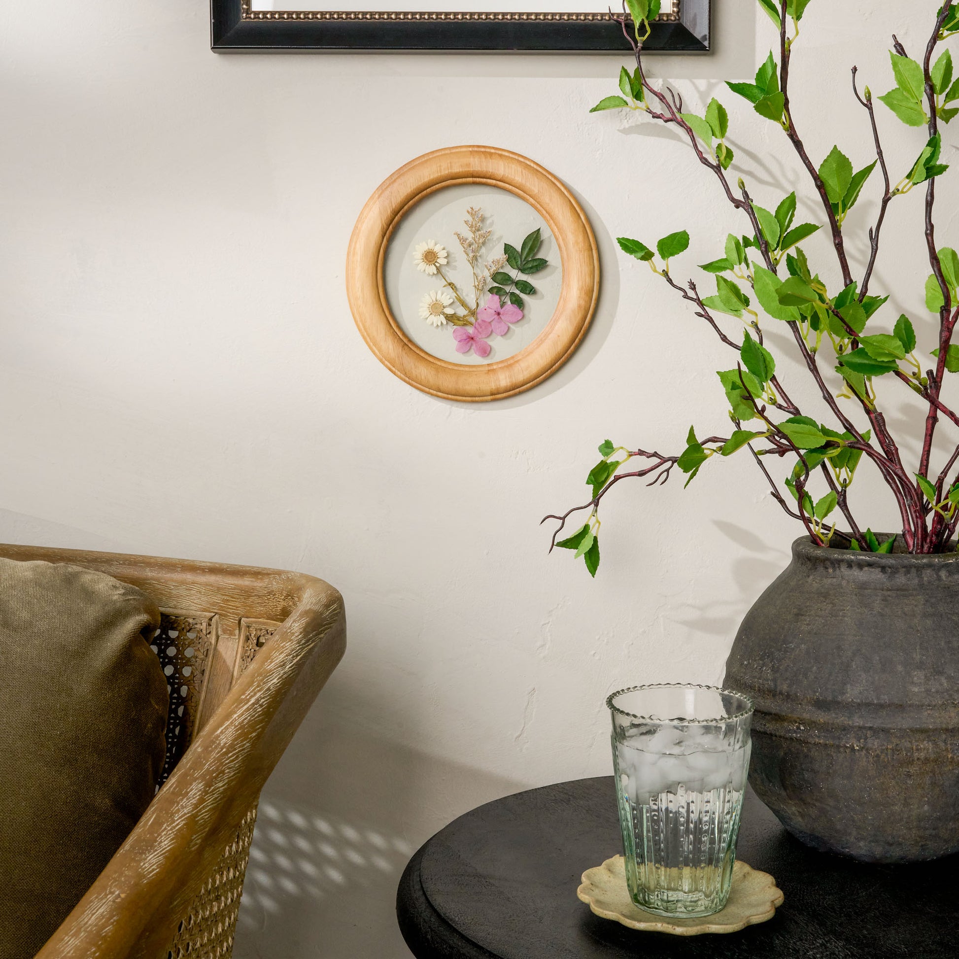 Pressed Botanicals in Wood Frame on a wall