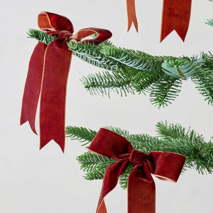 Burgundy Velvet Bow Ornament Clip, Set of 8 shown on tree