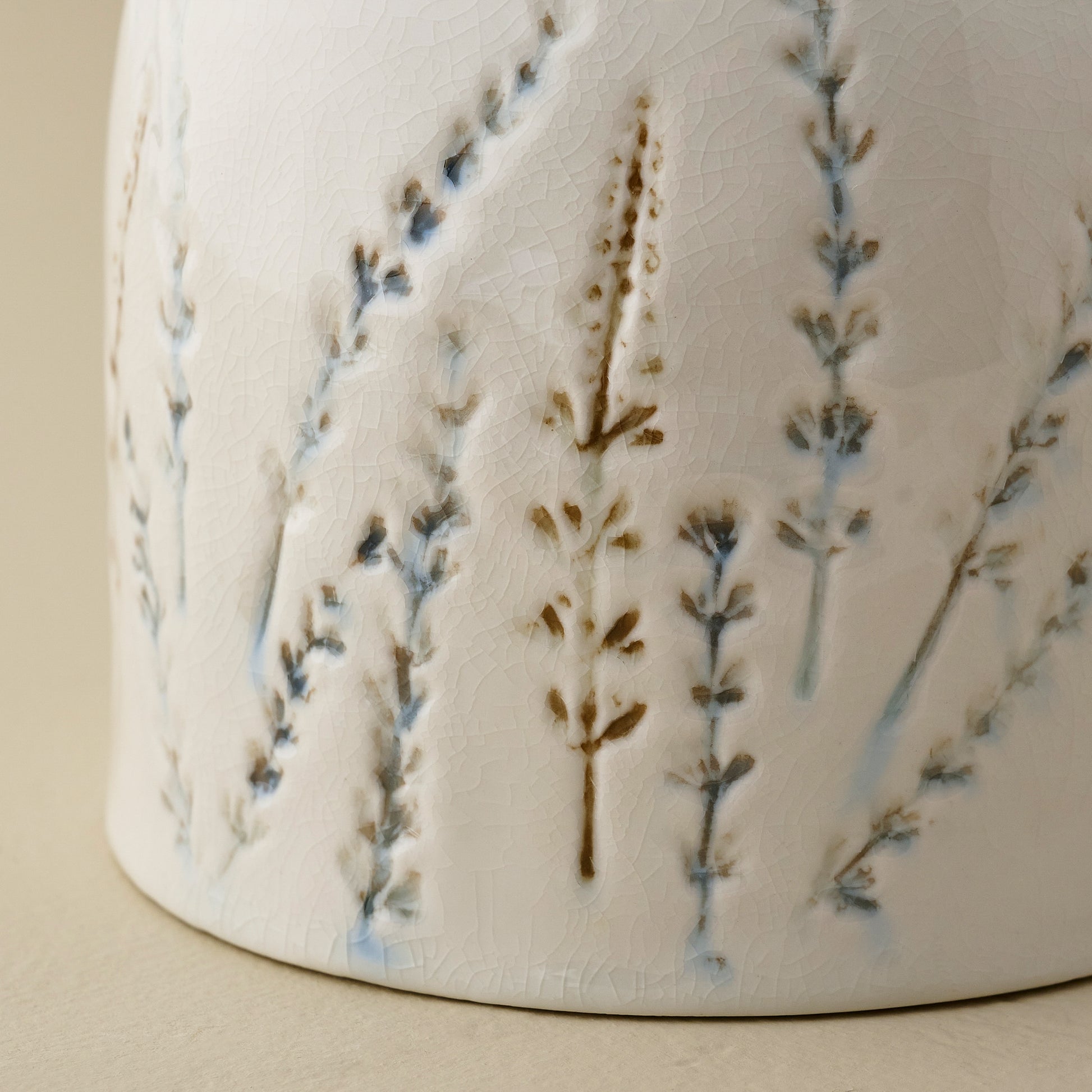 Pressed Floral Utensil Crock up close