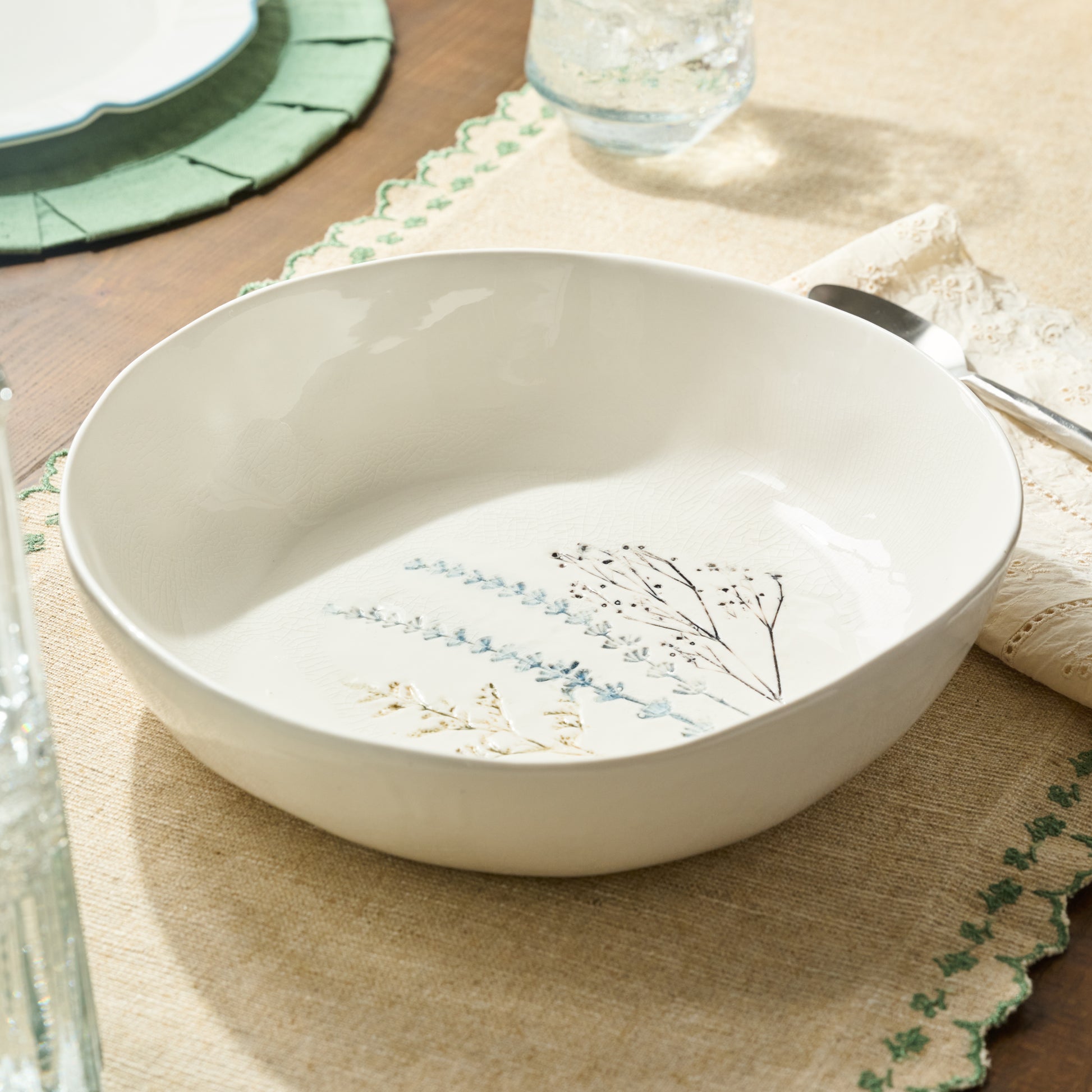 Pressed Floral Serving Bowl shown on table