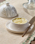 Pressed Floral Ceramic Butter Dish shown with butter