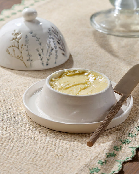 Pressed Floral Ceramic Butter Dish
