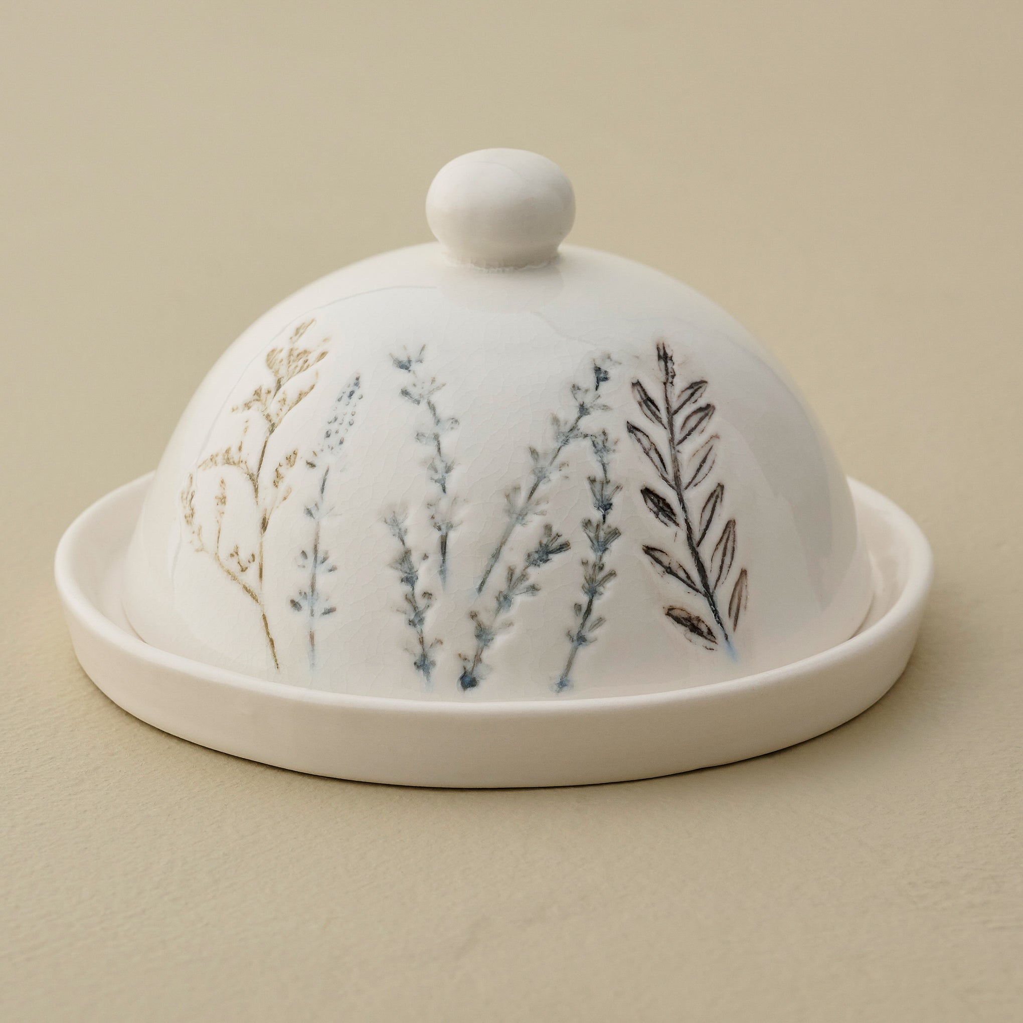 Pressed Floral Ceramic Butter Dish