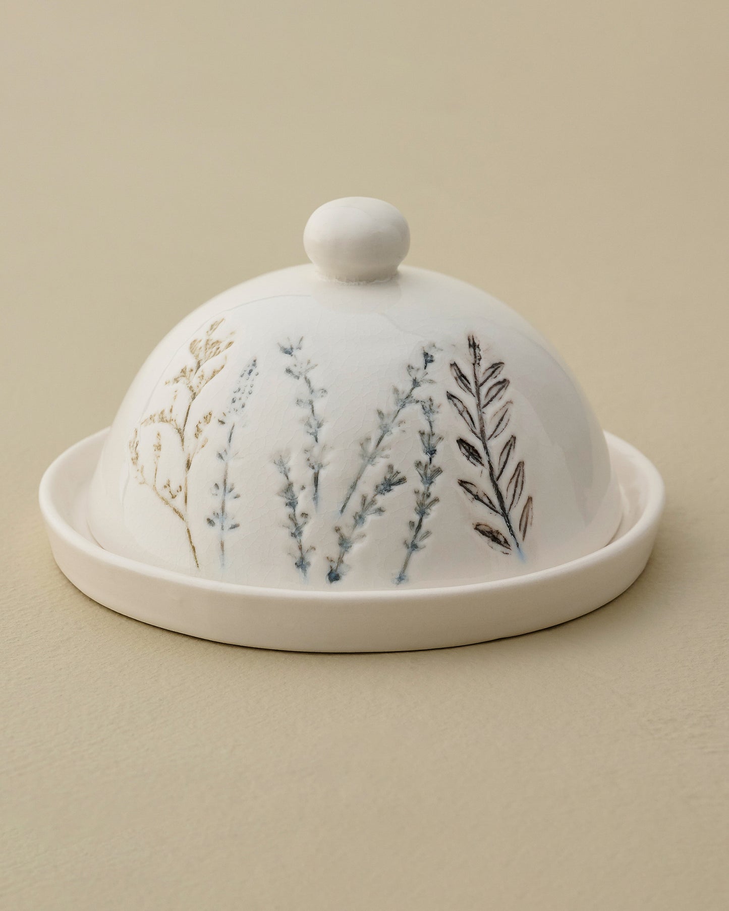 Pressed Floral Ceramic Butter Dish