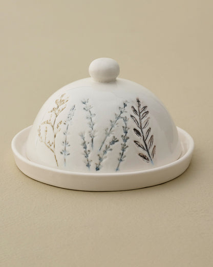 Pressed Floral Ceramic Butter Dish