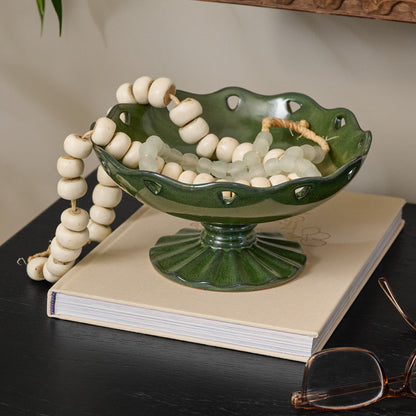 Libby Glazed Ceramic Footed Bowl (large) with decorative accents on top of coffee table book