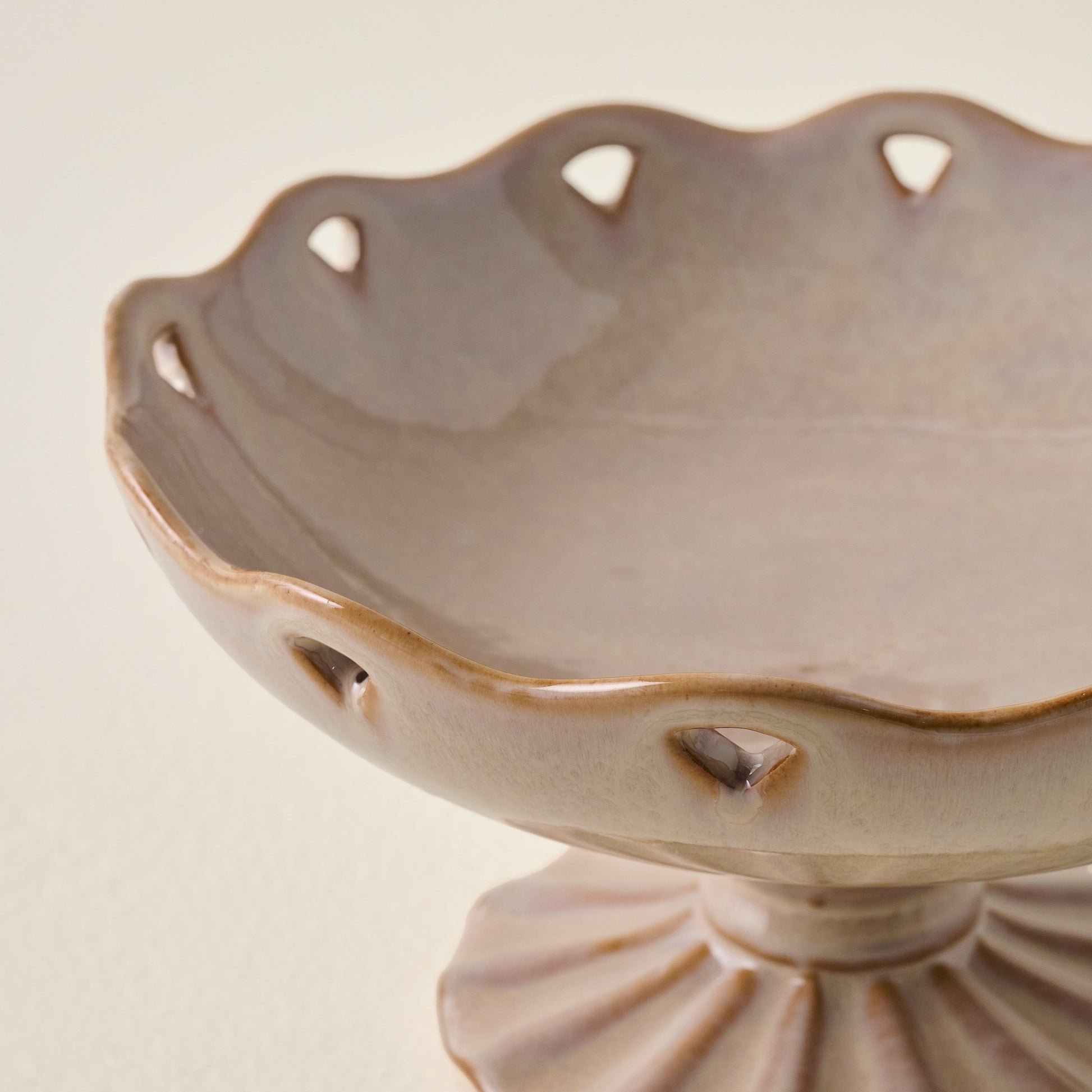 Large Millie Glazed Ceramic Compote Bowl Up close