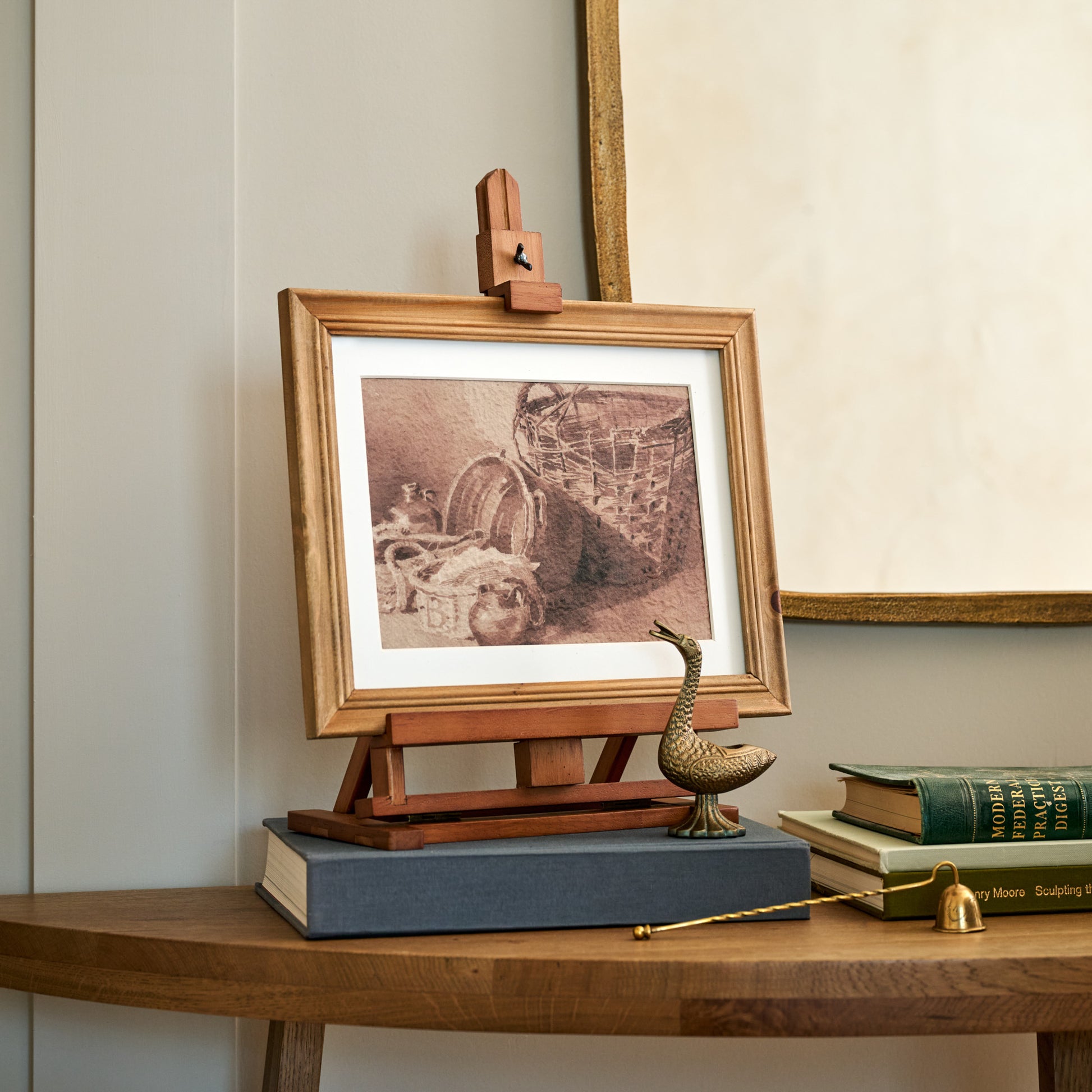 Vintage Collections Still Life on an easel within a room 