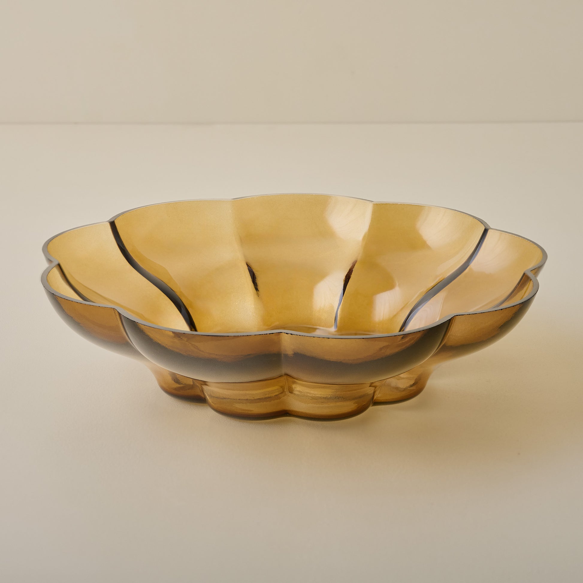 Scalloped Amber Glass Bowl