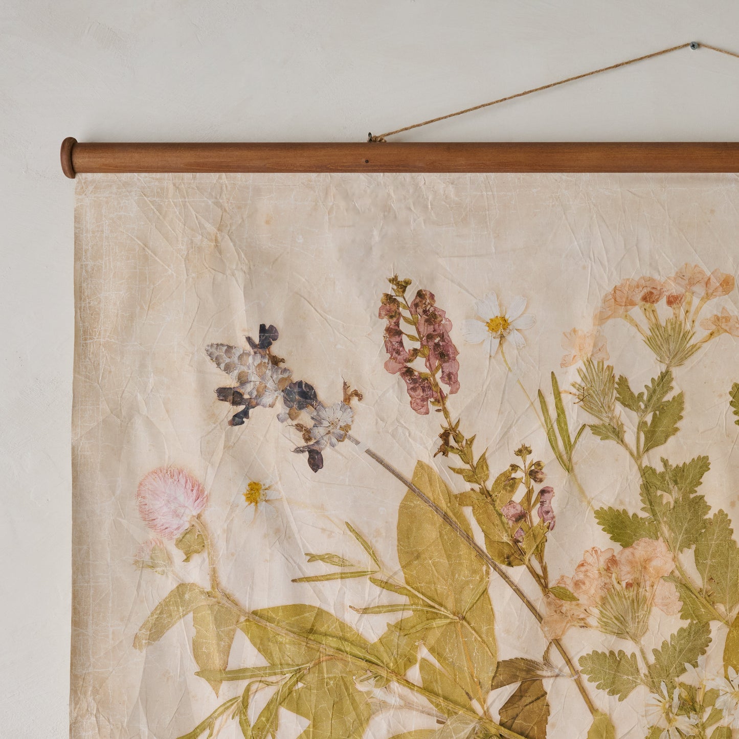 Jo's Hand Pressed Herbarium Tapestry - Seasonal Symphony close up of pressed florals