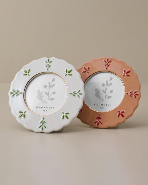 Round Ceramic Juliet Photo Frame White and Green