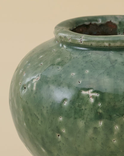 Round Serena Crackle Glaze Bud Vase up close