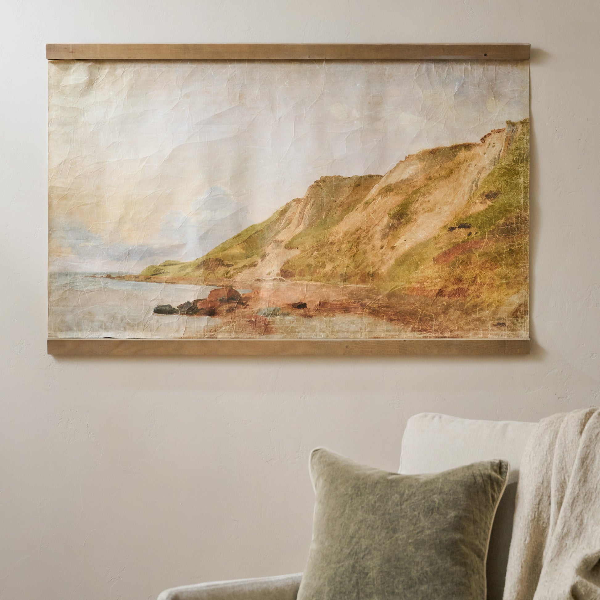 48x31 Vintage Serene Retreat Tapestry shown hung on wall