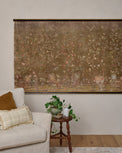 Oversized Scroll of Blooms Tapestry in sitting room with chair and plant stand 