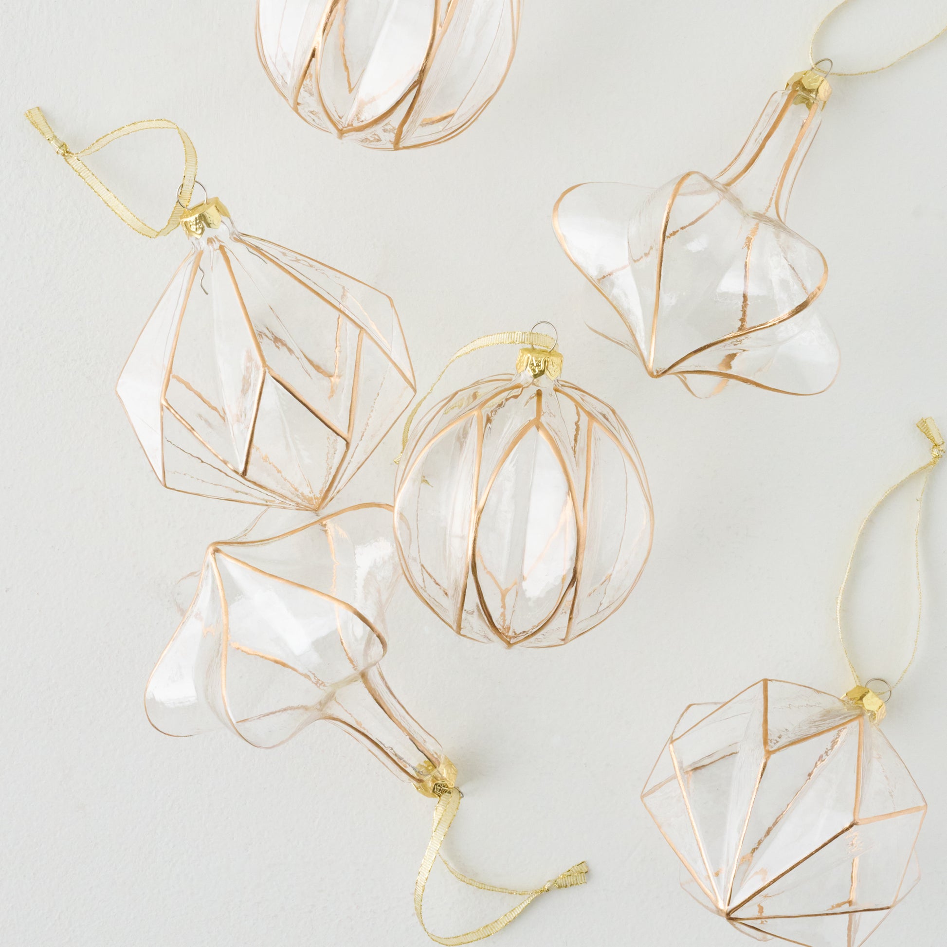 Vintage Glass and Gold Ornaments Set of 6