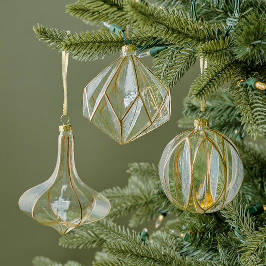 Vintage Glass and Gold Ornaments Set of 6 shown on tree