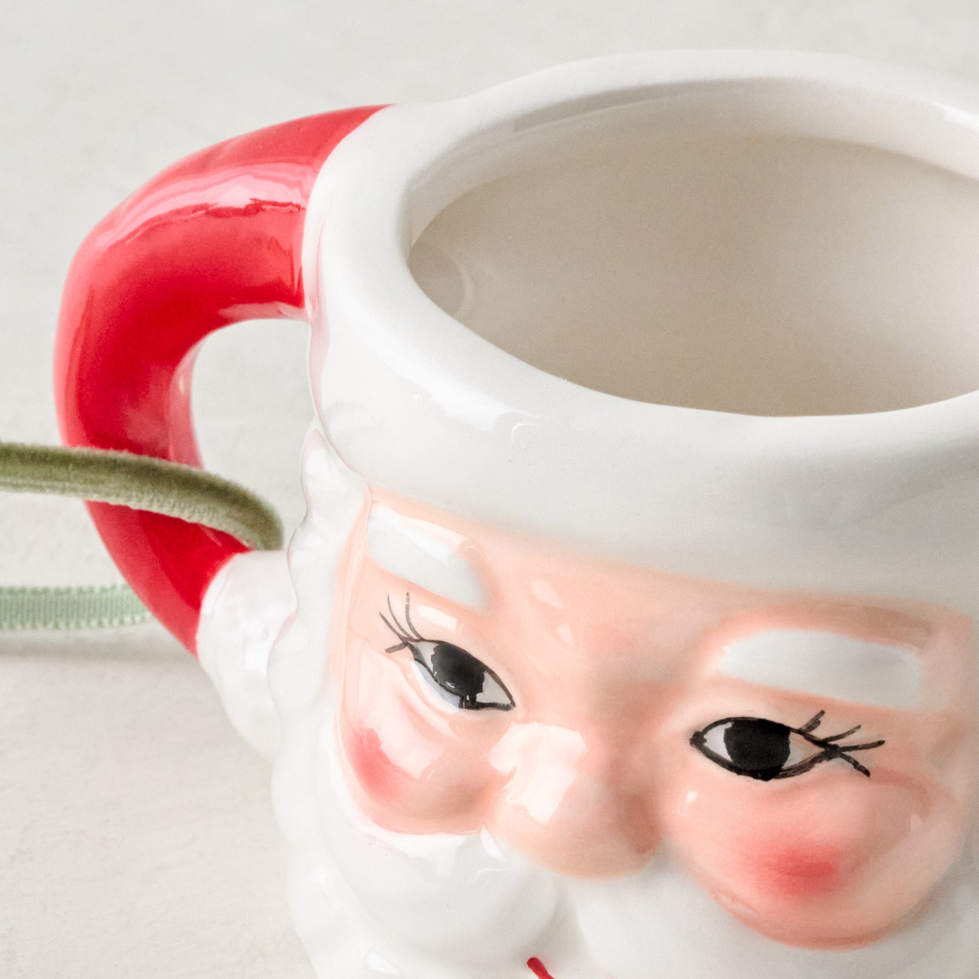 Vintage-Inspired Santa Mug Ornament up close