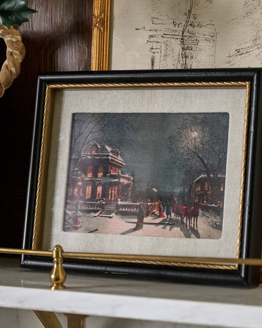 Silent Night's Glow Framed Print shown on shelf