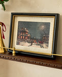 Silent Night's Glow Framed Print shown on shelf with seasonal decor