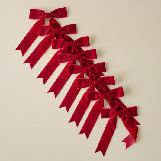 Velvet Bow Ornament Clip, Set of 8 in red