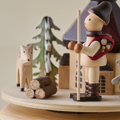 Wooden Winter Wind-Up Music Box up close